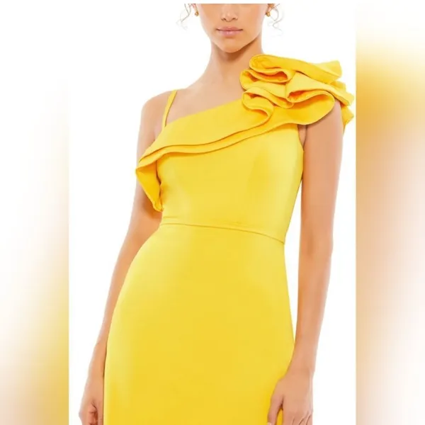 NWT‎ leena For Mac Duggal #55286 Ruffle One-Shoulder Mini Dress Lemon Sz 2 $278 - Image 6