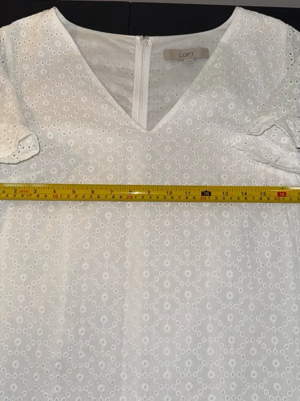 LOFT 100% Cotton White Eyelet V-Neck Dress - Image 6