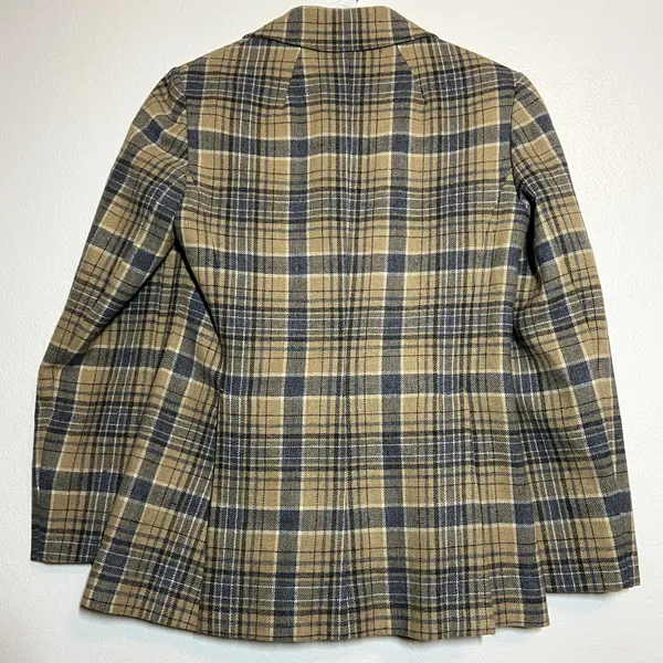 Vintage Pendleton Blazer Pure Wool 70s 3-Button Front Notch Lapel Plaid Gray 8 - Image 5