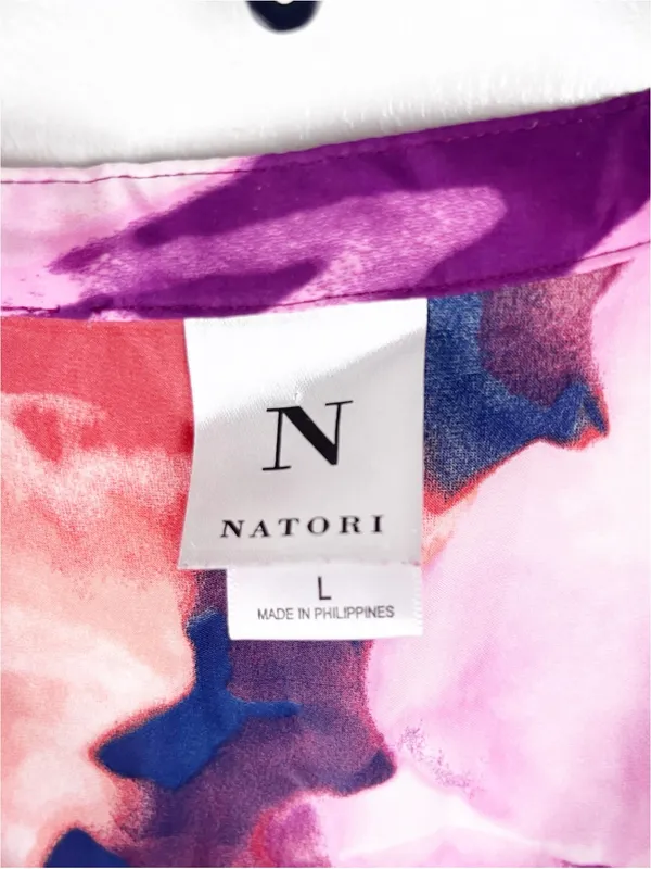 NATORI Multicolored Watercolors Short Sleeves Tunic Top Large Casual Flowy Artsy - Image 3