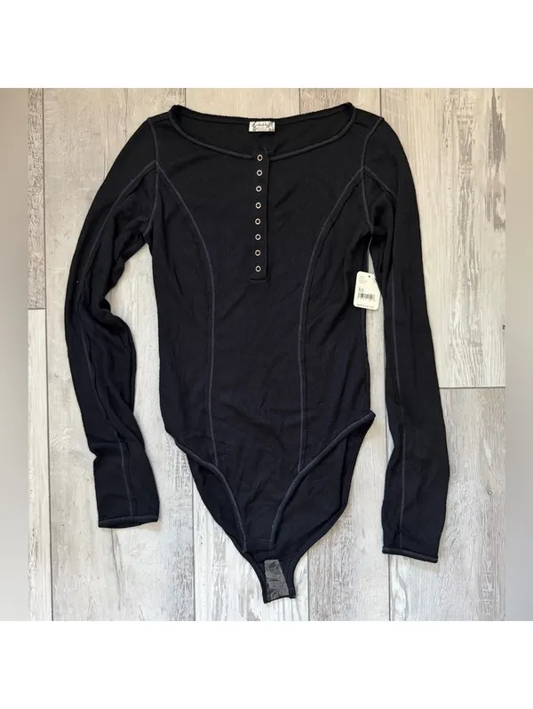 NWT Free People Intimately Sloane Long Sleeve Henley Black bodysuit size xs - Image 5
