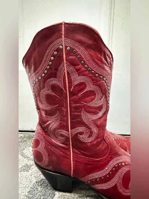 Old Gringo Shay Red Embroidered Studded Western Ankle Boots Size 9 - Image 11