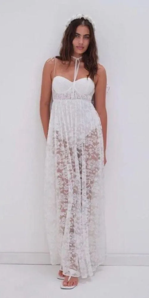 For Love & Lemons Lorena Lace Bodysuit Maxi Dress Bridal Coquette Size Small NWT - Image 2