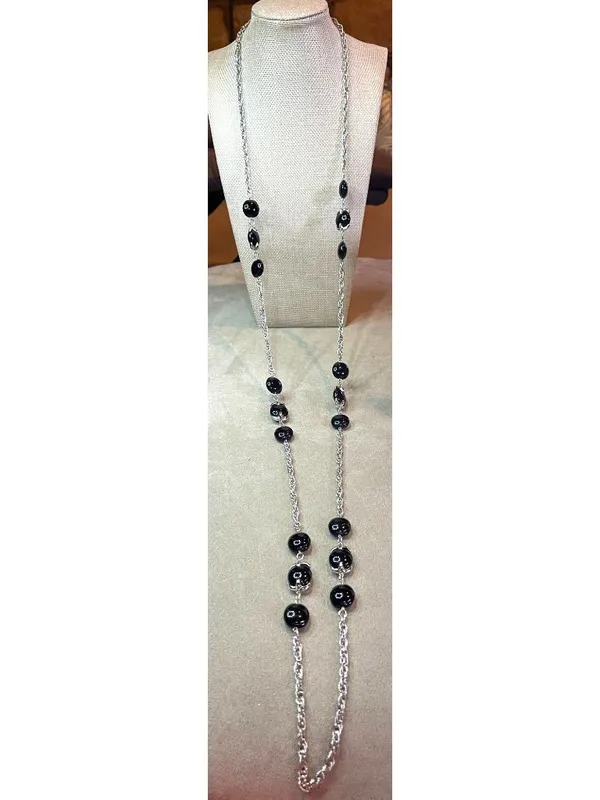 INC International Concepts Vintage Y2K Long Silver Tone Rope Chain Black Cabocho - Image 3