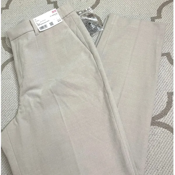 NWT Uniqlo Smart Brushed Herringbone Ankle Trousers Natural Size 30, MSRP $50 - Image 2