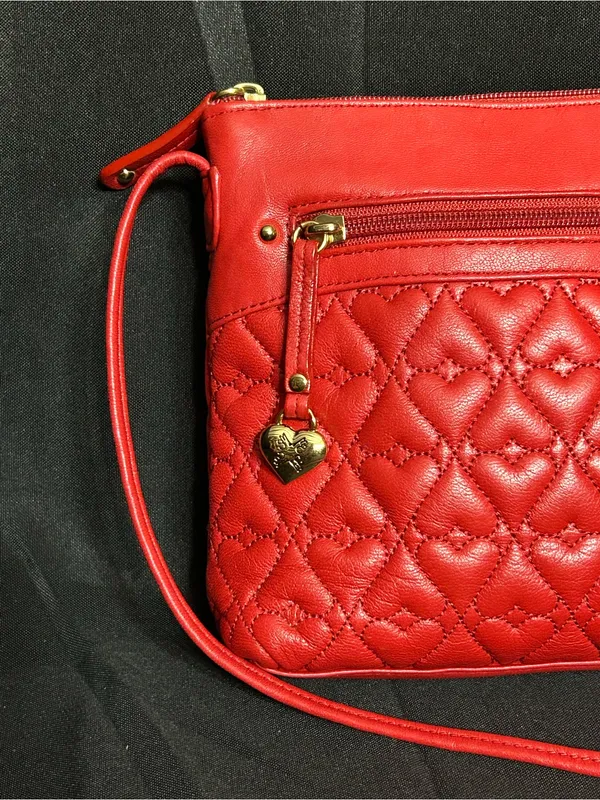 Stone Mountain Red Quilted Crossbody Bag with Heart Charm - Image 4