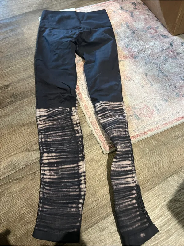 Free people movement Black Leggings with Neutral Tie-Dye Lower Panels - Image 8