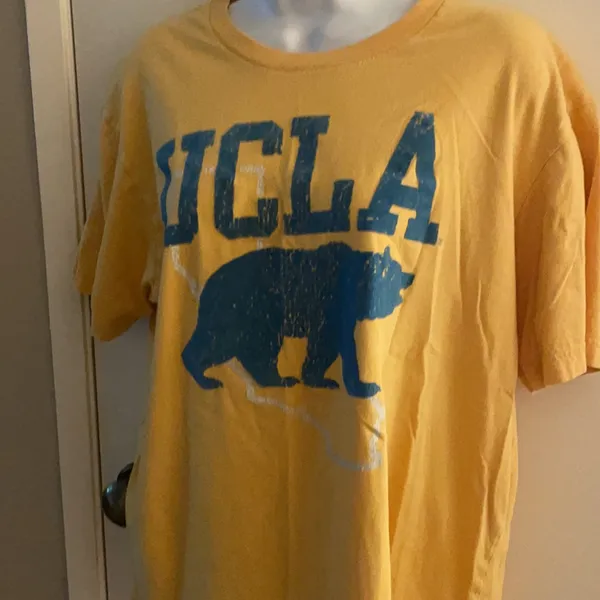 Distressed vintage UCLA college tee yellow and blue large 90’s - Image 2
