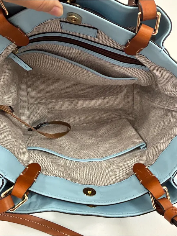 Dooney & Bourke City Large Barlow in Ice Blue and British Tan Leather - Image 6