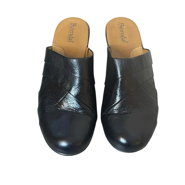 Björndal Shoes Susan Womens 6M Black Leather Mule Slip On Casual Heel Neutral - Image 2