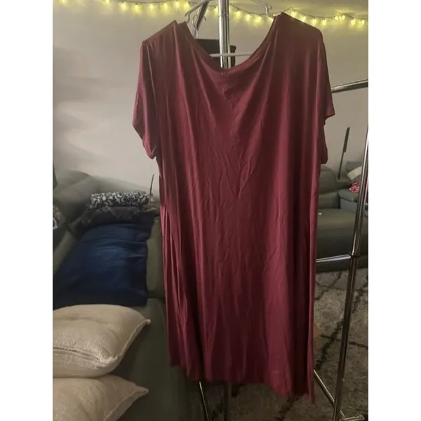Style & Co Women XL Burgundy Short Sleeve Scoop Neck Swing T-Shirt Dress NWT (B) - Image 2