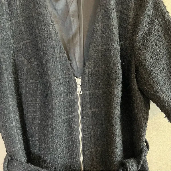 ✨ Bardot Boucle Tweed Zip Front Frayed Hem Dress‎ Medium 8 Black - Image 8