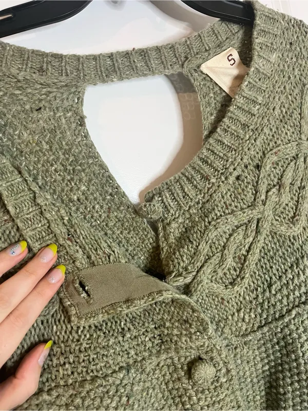 Far Away From Close Wool Blend Crossback Sweater Anthropologie Cable Cardigan S - Image 4