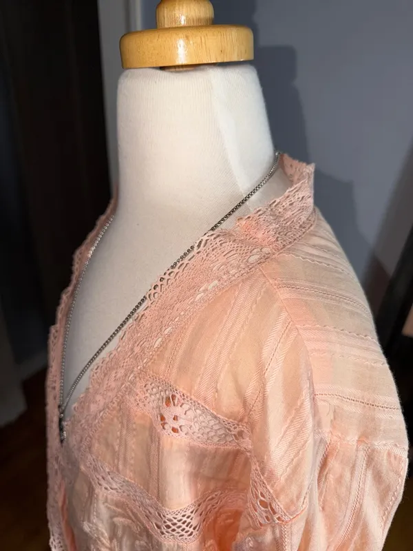 Free People Peach Lace-Trim Tie-Front Crop Top - Image 11