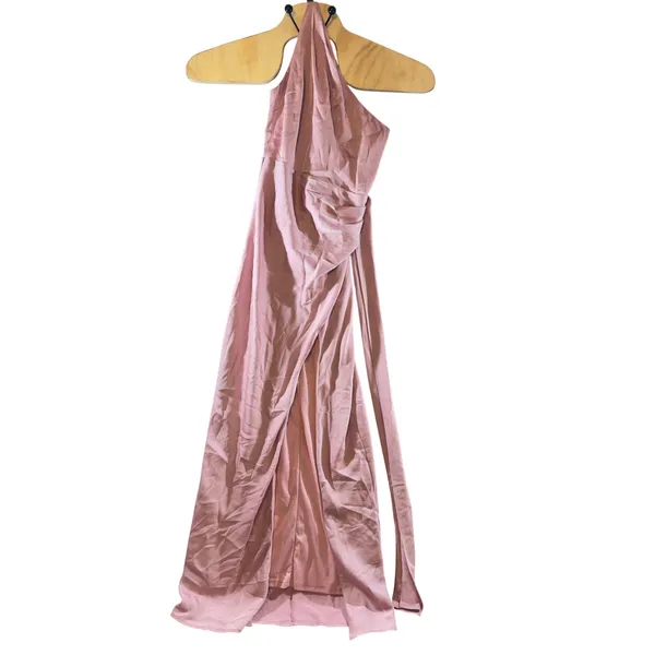 712 | Lulus Dusty Rose One Shoulder Satin Maxi Dress Formal Bridesmaid Size Small - Image 2
