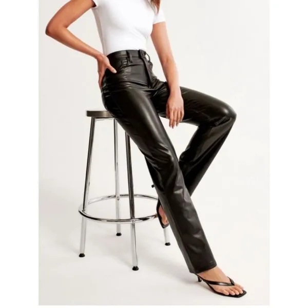 Abercrombie & Fitch NWT Vegan Leather 90s Straight Pant Ultra High Rise Black 27 - Image 3