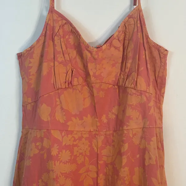 Fresh Produce Floral Tiered Maxi Dress XL Coral Orange Cotton‎ V-Neck 10310 USA - Image 3