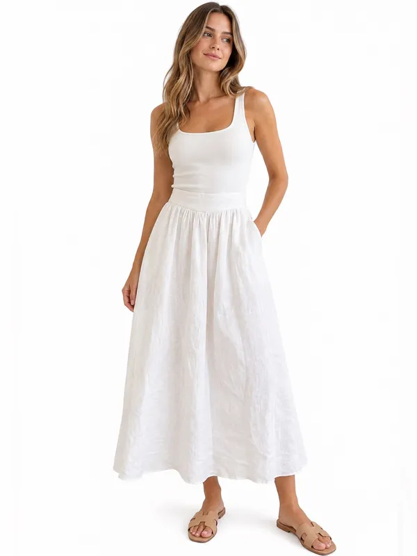 Dissh Gemima White 100% Linen Maxi Skirt Size US 2 NWT Lined A-Line Coastal - Image 2