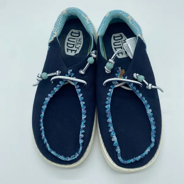 Hey Dude Navy Blue Wendy Funk Jacquard Slides Slip-On Easy Beaded Women's size 6 - Image 5
