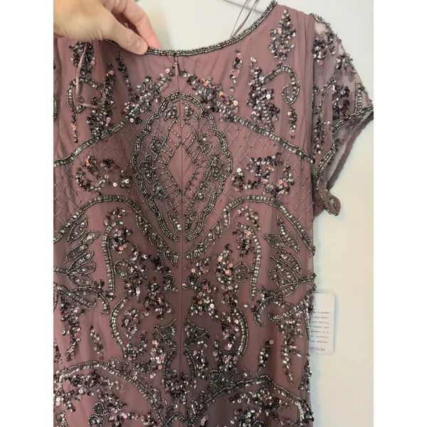 Pisarro Nights Embellished Mesh MIDI Gown Beaded Sz 10 Mauve NWT $268 - Image 6