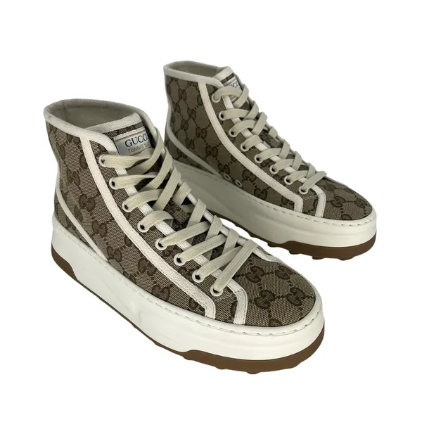 Gucci GG Canvas‎ Platform High Top Sneakers Beige Size 37.5 - Image 8