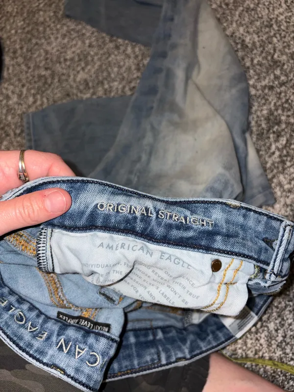 American Eagle Outfitters Slim Straight Light Blue Jeans with Paint Details - Image 16