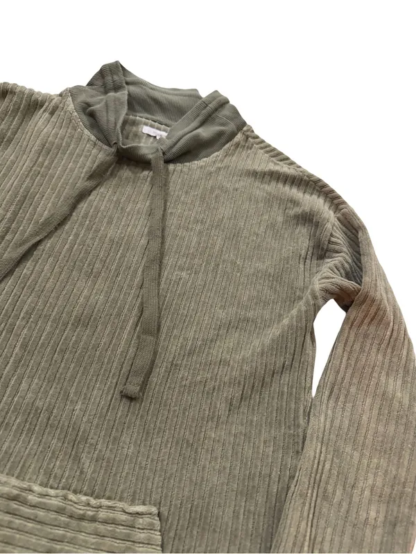 Maurices Olive Green Ribbed Corded Tie Neck Pullover Sweater Front Small Women's - Image 7
