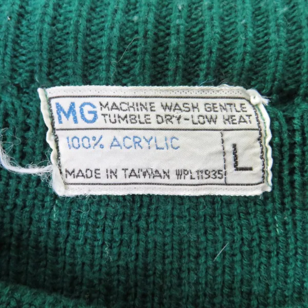 MG 1980s Vintage Sweater Green & Yellow Argyle Knit Sweater Large XL Crewneck - Image 4