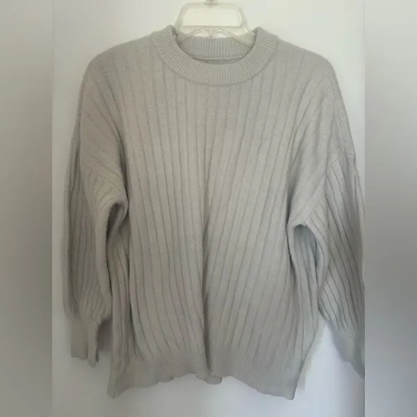 Aerie Wide Ribbed Crewneck Sweater Size Small Gray - Image 7