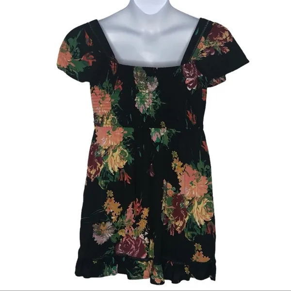 Band of Gypsies Floral Smocked Mini Dress S Western Romance Festival Boho - Image 4