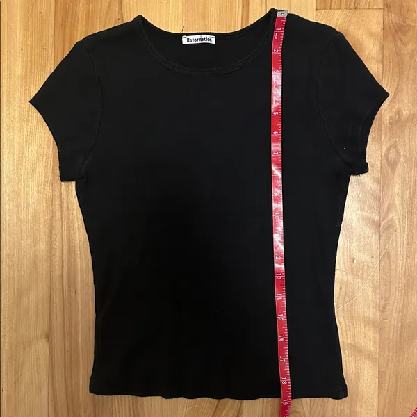 Reformation Black Cropped Ribbed Baby Tee Sz S - Image 7