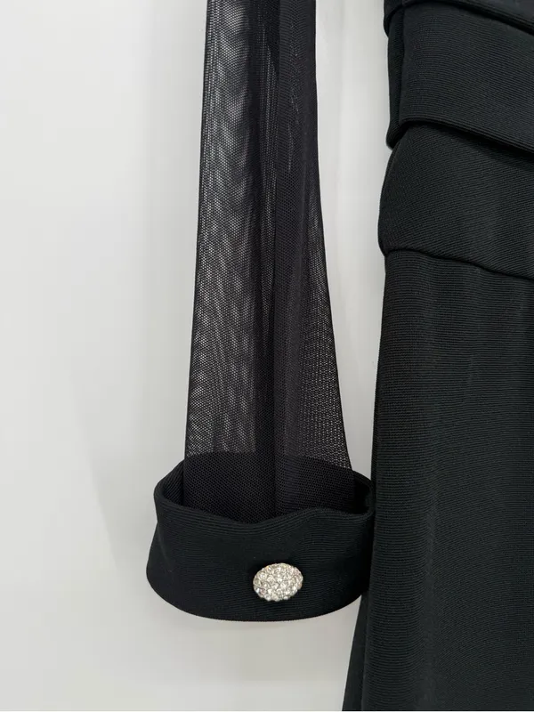 Night Way Collections Black Mesh Sleeve Tiered Bodice Dress - Image 2