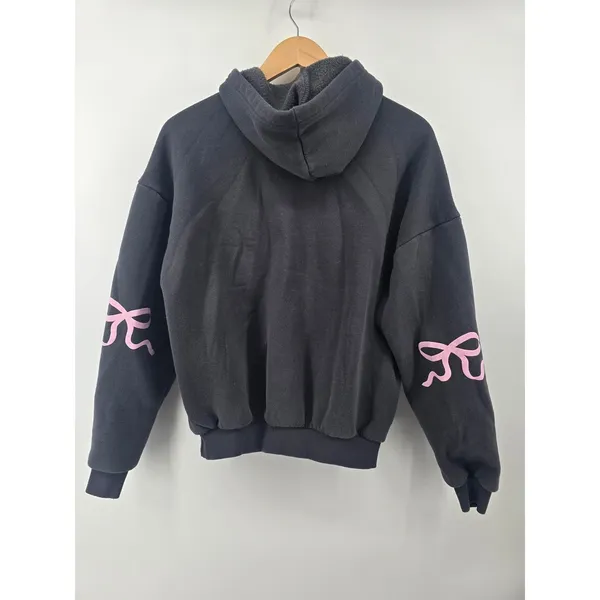 Edikted Hoodie Women XS Bow Graphic Black Oversized Fleece EUC - Image 4