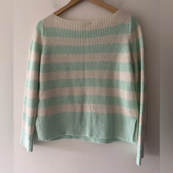 Gap White and Aqua Blue‎ Stripe Wool Blend Sweater - Image 3