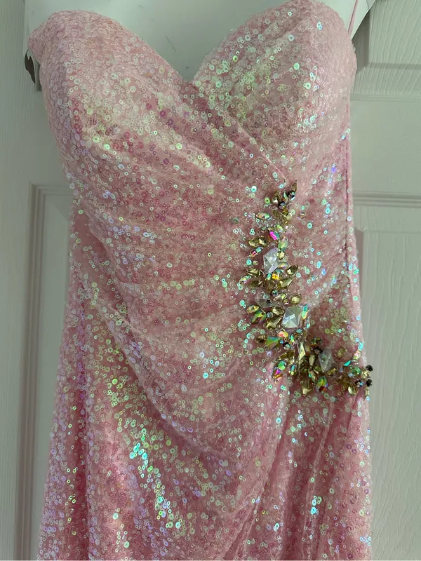 MoriLee by Madeline Gardner Strapless Pink Sequin Evening Gown size 3/4 - Image 2