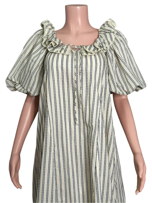 ZOCO. Good Luck Puff Sleeve Dress, Blue Stripes, Small - Image 7