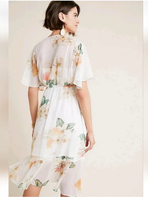 Farm Rio Small Elosia Floral Dress White Ivory Summer Sheer Boho Bridal Swing - Image 6