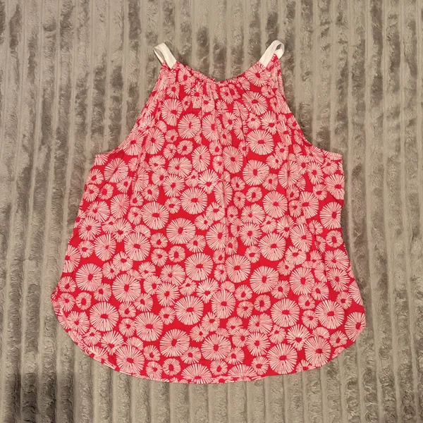 LOFT Red White Floral Sunburst Halter Neck Tie Back Blouse Top‎ NWT M - Image 2
