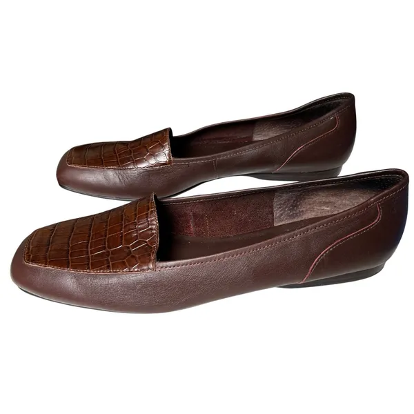 Enzo Angiolini‎ Brown Leather Croc Embossed High Vamp Loafers Women's 10.5N - Image 3