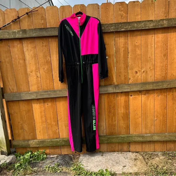 ASOS Collusion Brand Ski Style Indoor/outdoor Jumpsuit size‎ 10 black pink retro - Image 3