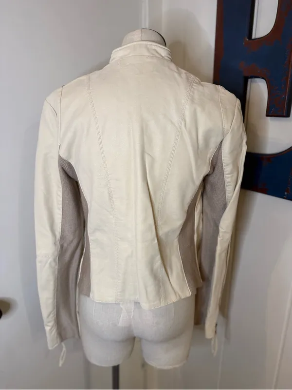 Free People Light Cream Women's Zip-Front Jacket Sz 6 faux Leather - Image 4
