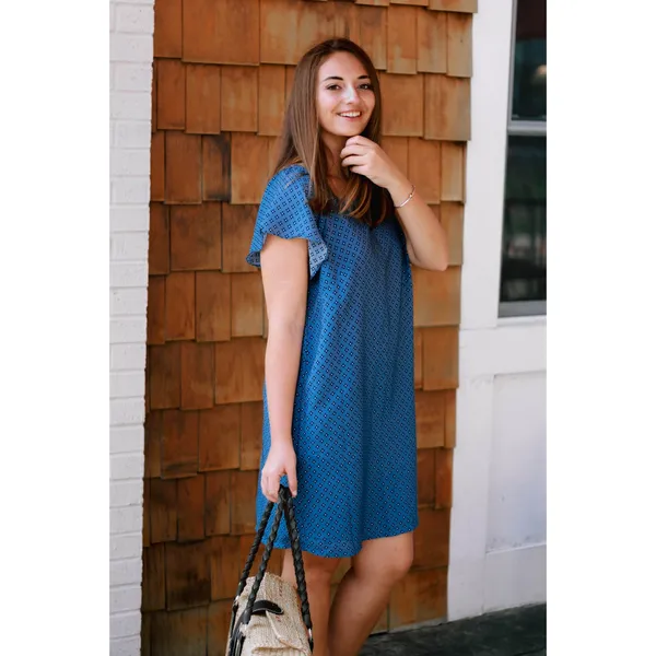 Abercrombie & Fitch Blue Floral Round Neck Short Sleeve Cut Out Shift Dress XS - Image 3