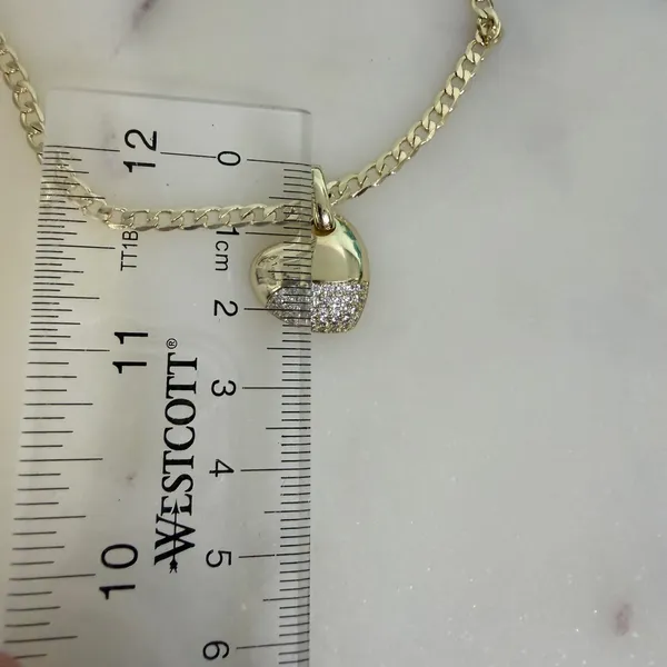 14k Gold Plated XP Necklace‎ Chain Heart Pendant Curb Chain Pave 18in - Image 2