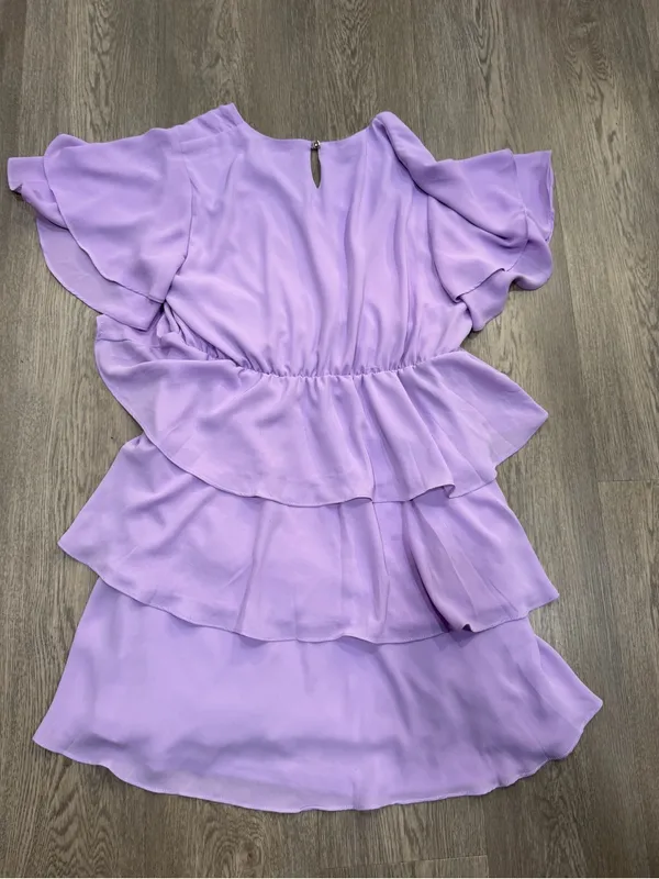 Pink Lily Boutique Lavender Purple Large V Neck Short Sleeve Ruffle Mini Dress - Image 4
