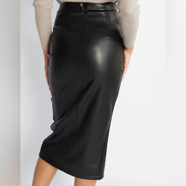 Commense Pleated Split PU Leather Skirt size L Black Size L - Image 2