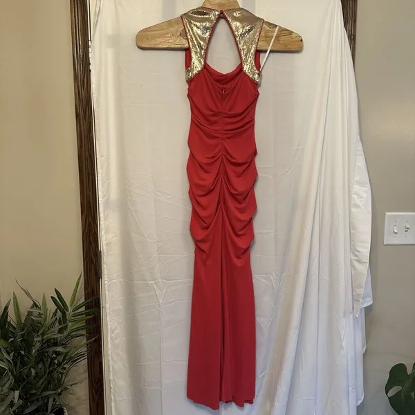CALVIN KLEIN Women Size‎ 2 Pink Gold Sequin Embellished Maxi Evening Dress - Image 4