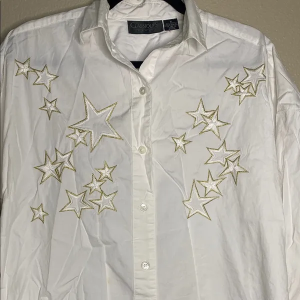 White and‎ Gold Embroidered Button Down Shirt western cowgirl - Image 2