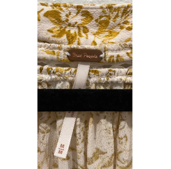 FREE PEOPLE Mustard Floral Print Baby Doll Blouse - Image 2