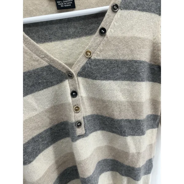 Women's Sutton‎ Studio Brown Stripes 100% Cashmere Pullover Luxury Sweater XS - Image 2