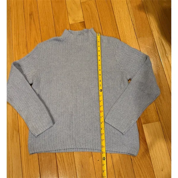 J. Crew Sweater Womens Size M Blue Waffle Knit Mock Neck Pullover Long - Image 3